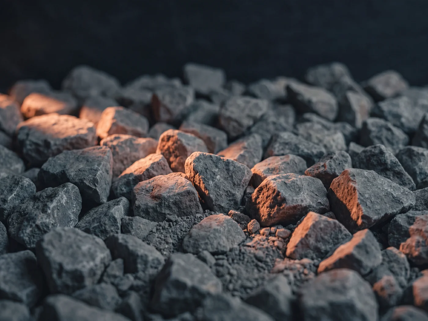 Close up of crushed MOT type 1 sub base aggregate, angular stone and fines graded together in a heap
