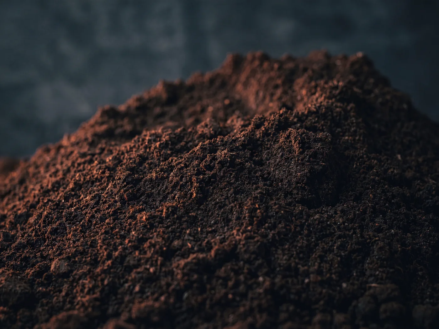 Close up of dark screened top soil, fine crumbly texture ready for landscaping and beds